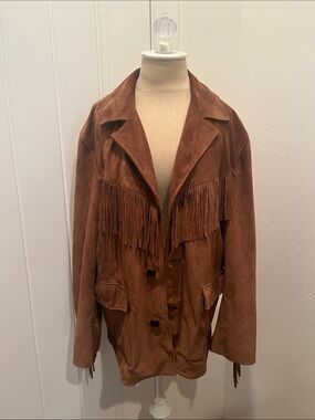 Nili Lotan Brown Leather Fringe Button-Up Jacket